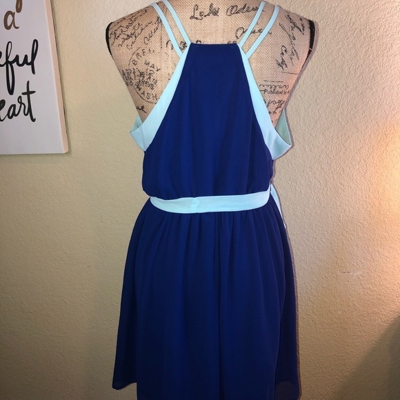 Tea & Cup Dress Blue Two Tone Dress Spaghetti Straps Gathered Waist Size Large - Picture 7 of 9